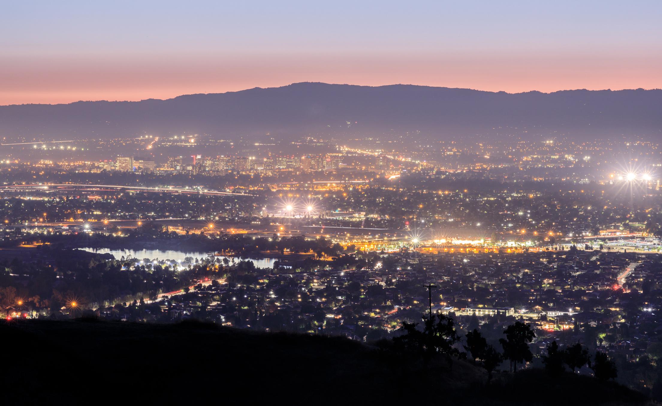 Silicon valley landscape in the evening,
